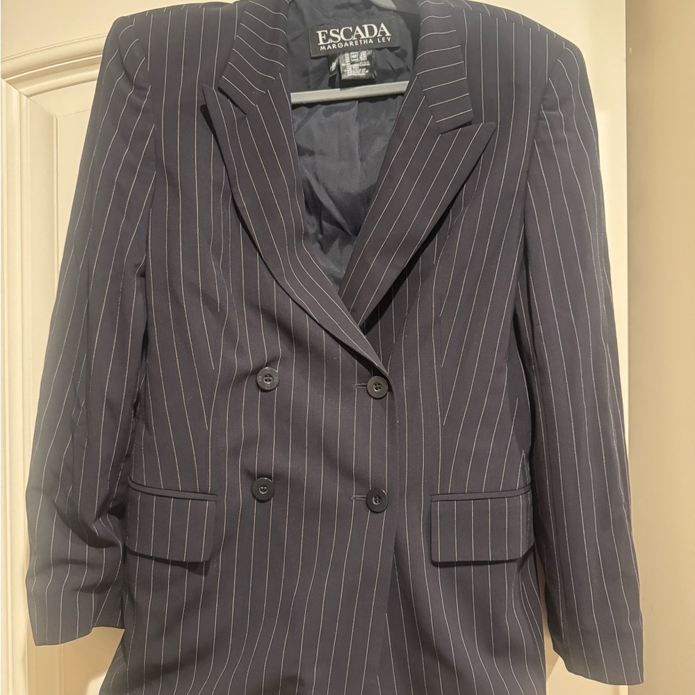 Escada Navy Pinstripe Double-Breasted Blazer